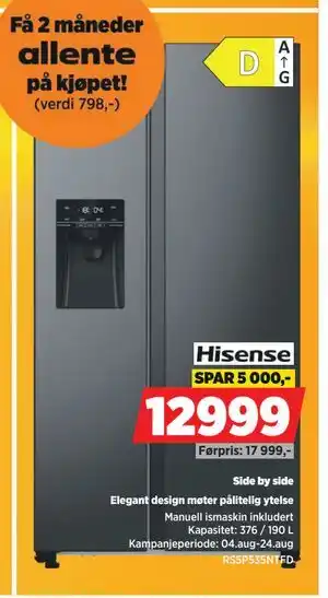 POWER Hisense RS5P535NTFD, NOK 12999 tilbud
