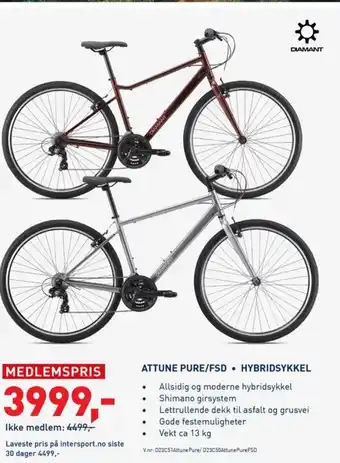Intersport ATTUNE PURE/FSD ⚫HYBRIDSYKKEL tilbud