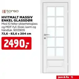 jem & fix HVITMALT MASSIV ENKEL GLASSDØR tilbud