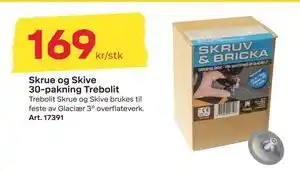 Byggmax Skrue og Skive 30-pakning Trebolit, NOK 169 tilbud