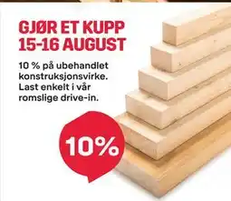 Byggmax 10 % på ubehandlet konstruksjonsvirke tilbud