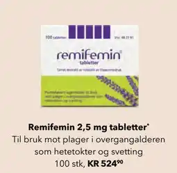 Apotek 1 Remifemin 2,5 mg tabletter, NOK 524.9 tilbud