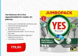 Clas Ohlson Yes Platinum All In One oppvaskmiddel for maskin, 94- pakning tilbud