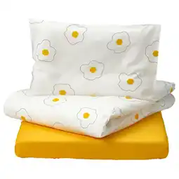 IKEA Ögonlocksmal 3-delers sengesett til sprinkelseng, blomst hvit/gul, 60x120 cm tilbud