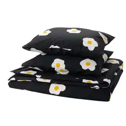 IKEA Ögonlocksmal Sengesett, 2 putevar, svart/hvit/gul, 240x220/50x60 cm tilbud