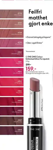 Oriflame THE ONE Colour Unlimited Ultra Fix Lipstick tilbud