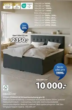JYSK TYLDA STORAGE GC50 kontinentalseng grå-40, NOK 10000 tilbud