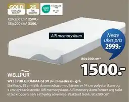 JYSK WELLPUR GLOMMA GF30 skummadrass - grå tilbud