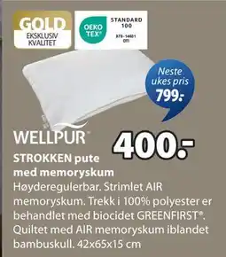 JYSK STROKKEN pute med memoryskum, NOK 400 tilbud