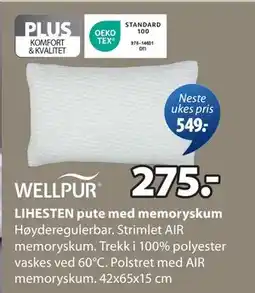 JYSK LIHESTEN pute med memoryskum, NOK 275 tilbud