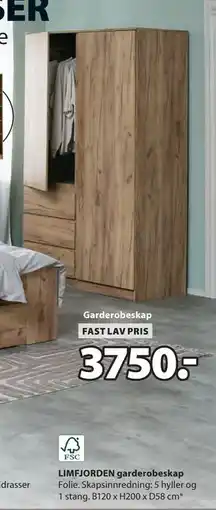 JYSK LIMFJORDEN garderobeskap, NOK 3750 tilbud