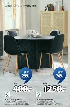JYSK JONSTRUP spisestol, NOK 400 tilbud