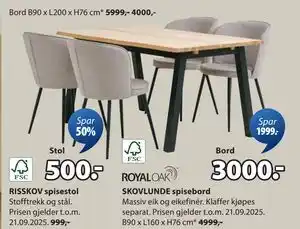JYSK RISSKOV spisestol, NOK 500 tilbud