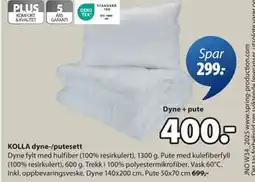 JYSK KOLLA dyne-/putesett, NOK 400 tilbud