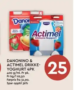 Coop Mega DANONINO & ACTIMEL DRIKKEYOGHURT 4PK, NOK 25 tilbud