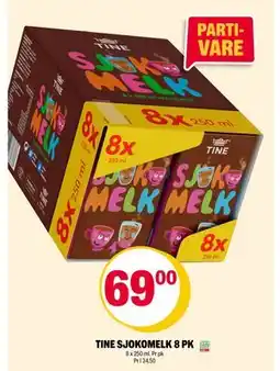 Coop Extra TINE SJOKOMELK 8 PK, NOK 69 tilbud