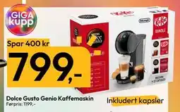 Gigaboks Dolce Gusto Genio Kaffemaskin, NOK 799 tilbud