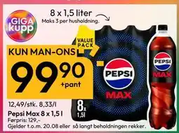 Gigaboks Pepsi Max 8 x 1,5 l, NOK 99.9 tilbud