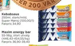 Meny Maxim energy bar, NOK 25 tilbud
