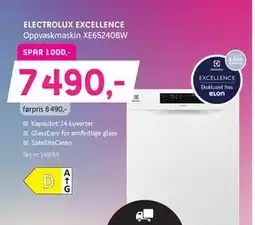 ELON ELECTROLUX EXCELLENCE Oppvaskmaskin XE65240BW., NOK 7490 tilbud