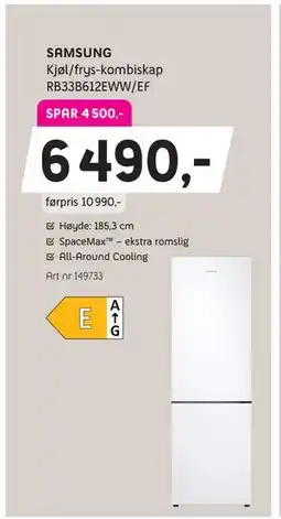 ELON SAMSUNG Kjøl/frys-kombiskap RB33B612EWW/EF, NOK 6490 tilbud
