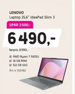 ELON Laptop 15,6” IdeaPad Slim 3, NOK 6490 tilbud