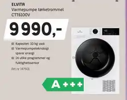 ELON ELVITA Varmepumpe tørketrommel CTT6100V, NOK 9990 tilbud