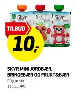 Bunnpris SKYR MINI JORDBÆR, BRINGEBÆR OG FRUKT&BÆR, NOK 10 tilbud