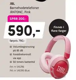 ELON JBL Barnehodetelefoner JR470NC, Pink, NOK 590 tilbud