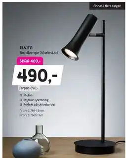 ELON ELVITA Bordlampe Mariestad, NOK 490 tilbud