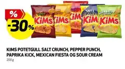 Bunnpris KIMS POTETGULL Salt Crunch, Pepper Punch, Paprika Kick, Mexican Fiesta og Sour Cream tilbud