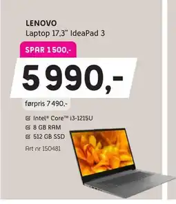 ELON Laptop 17,3” IdeaPad 3, NOK 5990 tilbud