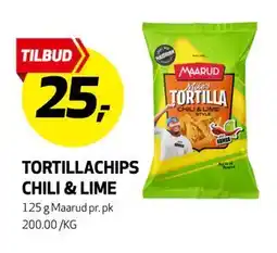 Bunnpris TORTILLACHIPS CHILI & LIME, NOK 25 tilbud