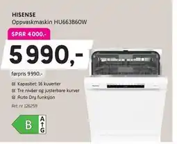 ELON HISENSE Oppvaskmaskin HU663B60W, NOK 5990 tilbud