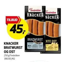 Bunnpris KNACKER BRATWURST OG OST, NOK 45 tilbud