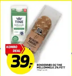 Bunnpris BONDEBRØD OG TINE MELLOMMELK 2% FETT, NOK 39 tilbud
