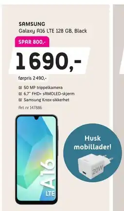 ELON SAMSUNG Galaxy A16 LTE 128 GB, Black, NOK 1690 tilbud
