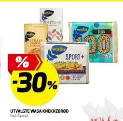 Bunnpris UTVALGTE WASA KNEKKEBRØD tilbud