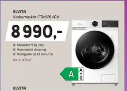 ELON ELVITA Vaskemaskin CTM6914AV, NOK 8990 tilbud