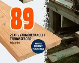 Obs Bygg 26X115 VARMEBEHANDLET TERRASSEBORD, NOK 89 tilbud