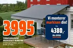 Obs Bygg TERRASSEMARKISE HALVKASSETT M/MOTOR, NOK 3995 tilbud