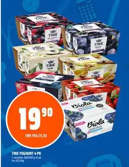Coop Obs TINE YOGHURT 4 PK, NOK 19.9 tilbud