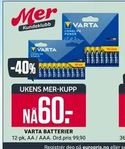Europris VARTA BATTERIER, App-pris tilbud