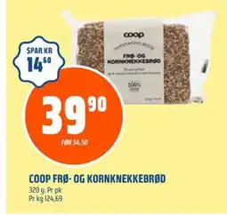 Coop Obs COOP FRØ- OG KORNKNEKKEBRØD, NOK 39.9 tilbud