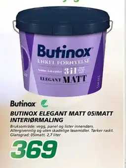 Coop Byggmix BUTINOX ELEGANT MATT 05/MATT INTERIØR MALING, NOK 369 tilbud