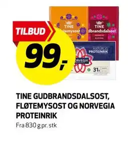 Bunnpris TINE GUDBRANDSDALSOST, FLØTEMYSOST OG NORVEGIA PROTEINRIK, NOK 99 tilbud