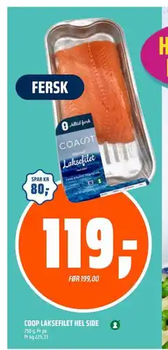 Coop Obs COOP LAKSEFILET HEL SIDE, NOK 119 tilbud
