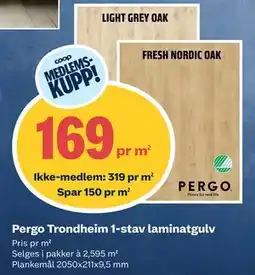 Obs Bygg Pergo Trondheim 1-stav laminatgulv, NOK 319, Medlemspris tilbud