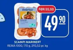Rema 1000 SCAMPI MARINERT, NOK 49.9 tilbud