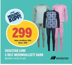 Coop Obs SKOGSTAD LUNE 2-DELT MERINOULLSETT BARN, NOK 599, Medlemspris tilbud